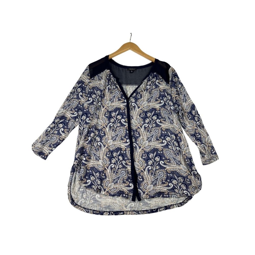 Lucky Brand Long Sleeve Floral/Paisley Print Blouse sz XL Blue